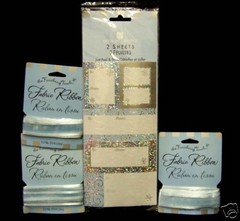 3 Blue Fabric Ribbon 3.3 Yards Each & Pkg of 2 Sheets Silver Gift Stickers