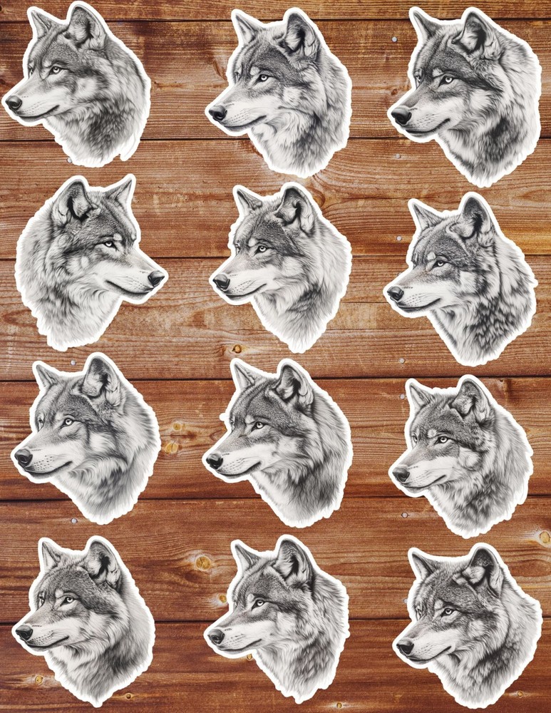 Black and White Wolf Die Cut Vinyl Stickers Set Scrapbooking Laptop WaterBottle