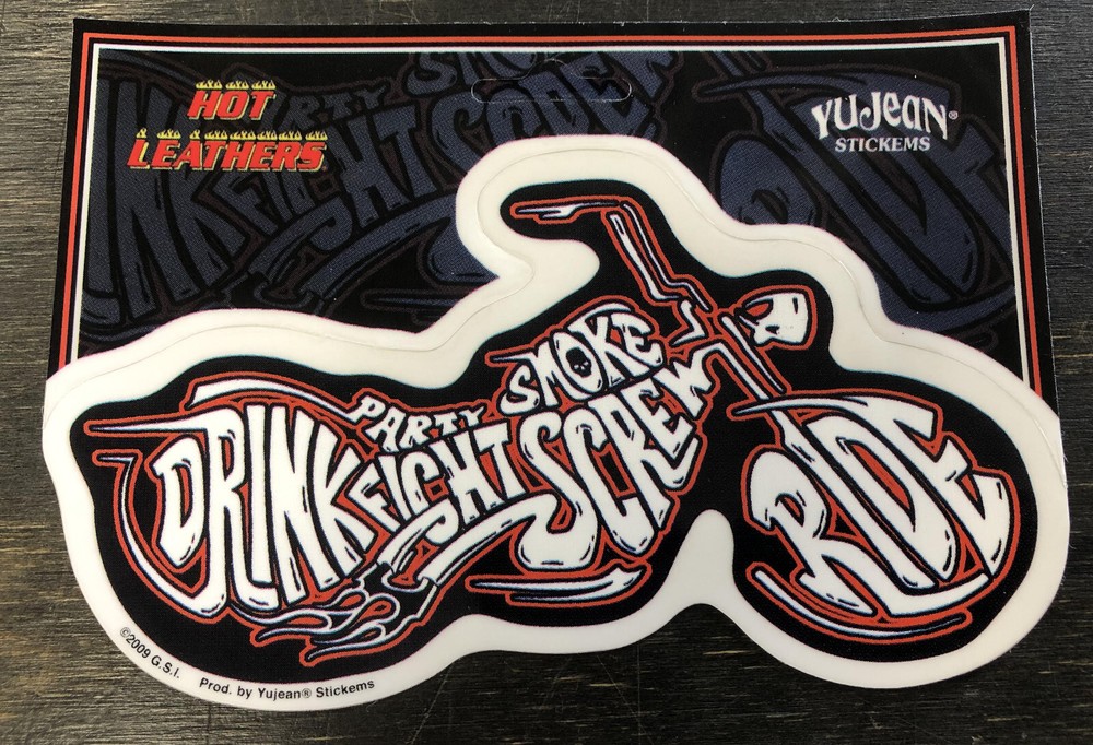 Motorcycle Biker Drink Smoke Fight Ride Screw Party Decal Sticker 6″ x 3″