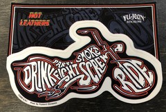 Motorcycle Biker Drink Smoke Fight Ride Screw Party Decal Sticker 6″ x 3″