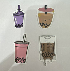 Bubble Tea Boba & Milk Tea Drink Stickers, Multicolor Food & Drink, Set of 4