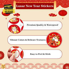 160PCS Lunar New Year Stickers – 2026 Chinese New Year of the Horse Sticker for