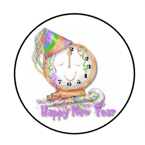 48 HAPPY NEW YEAR CLOCK ENVELOPE SEALS LABELS STICKERS 1.2″ ROUND