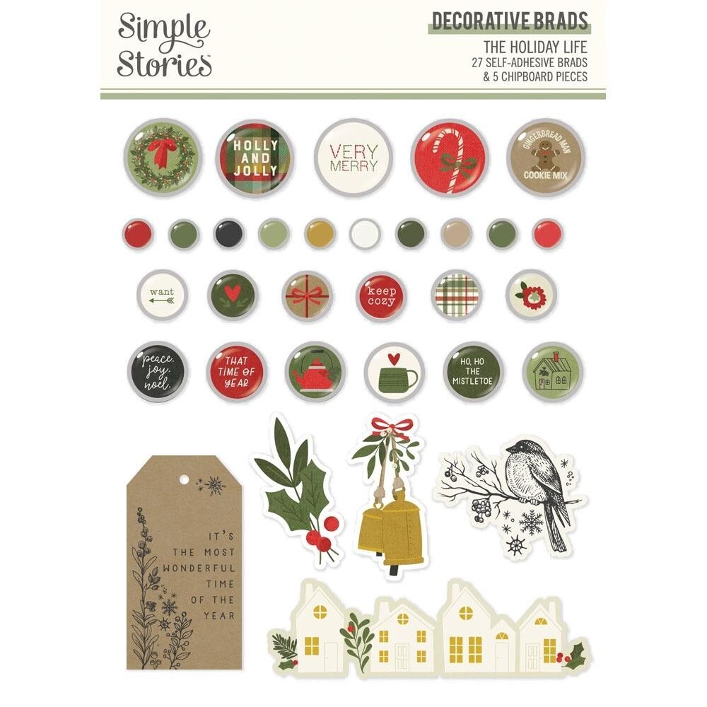 Decorative Brads SS Holiday Life Christmas Bells Homes Holly Bird Candy Cookie
