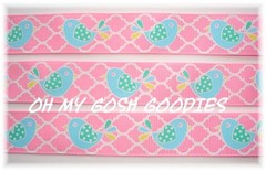 7/8 EASTER LITTLE CHICK BIRDIE PIE QUATREFOIL GROSGRAIN RIBBON 4 HAIRBOW PINK