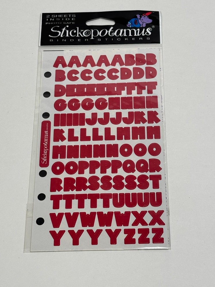 Stickopotamus Deep Red Alphabet Binder Stickers 2 Sheets Photo Safe