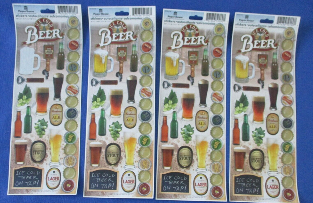 #14 NEW Lot-4 Sheets Beer Lager Stickers Cardmaking Scrapbook Crafts DIY
