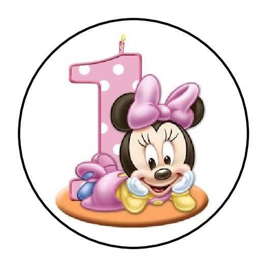 30 MINNIE MOUSE 1ST BIRTHDAY STICKERS ENVELOPE SEALS LABELS 1.5″ ROUND CUSTOM