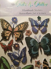 Scrapbooking Butterfly Set of 3 Items: Glittery, Bottle Caps & Puffy Decor – NEW