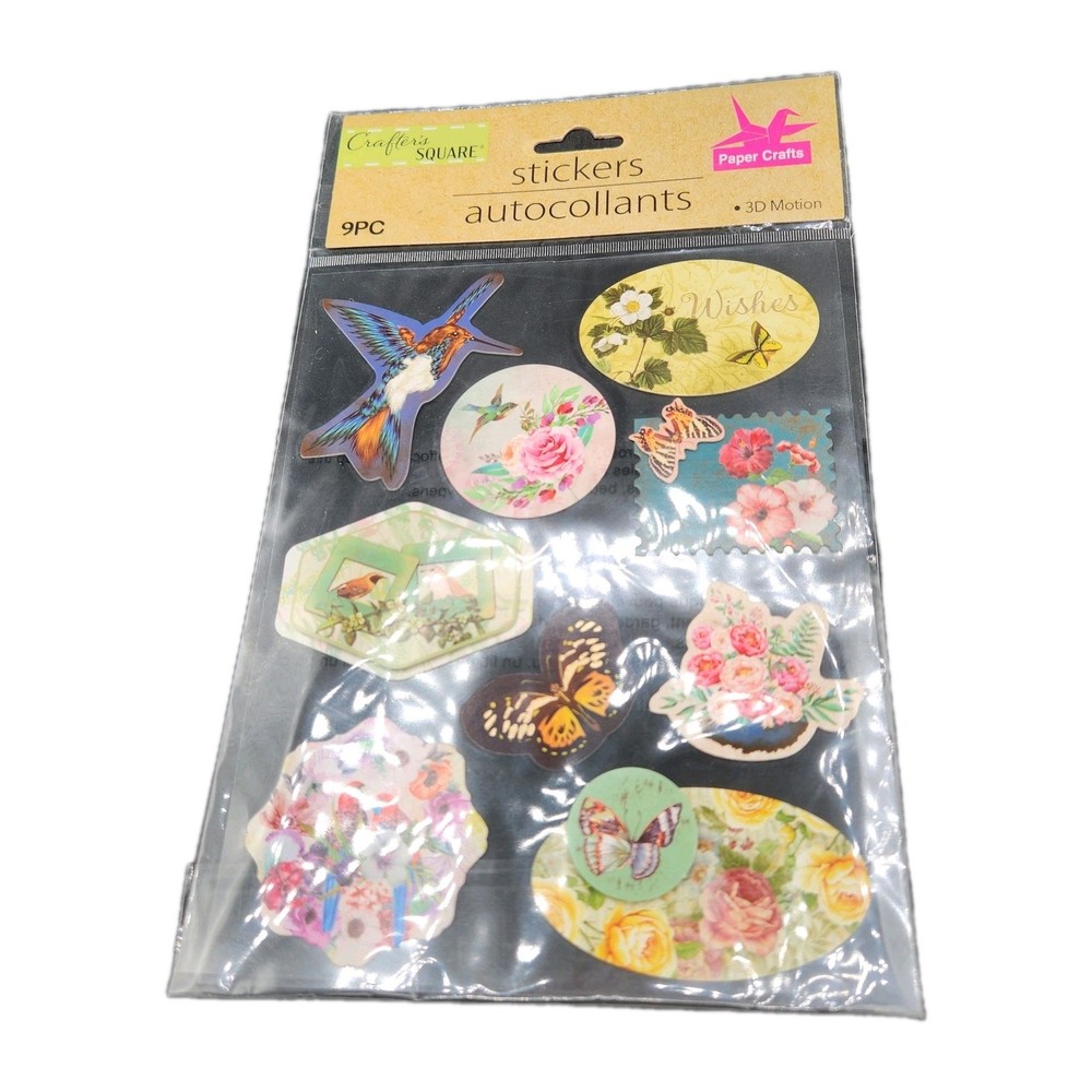 Crafter’s Square Flower Bird Themed 3-D Motion Stickers 9 Pieces New