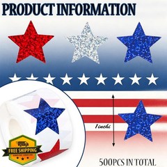 RUPOFUZA 500 Pcs Christmas Star Stickers Red White Blue