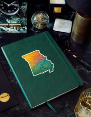 Missouri Sticker – Gold Foil State Art with Arch, Riverboat, Deer & Sunflower