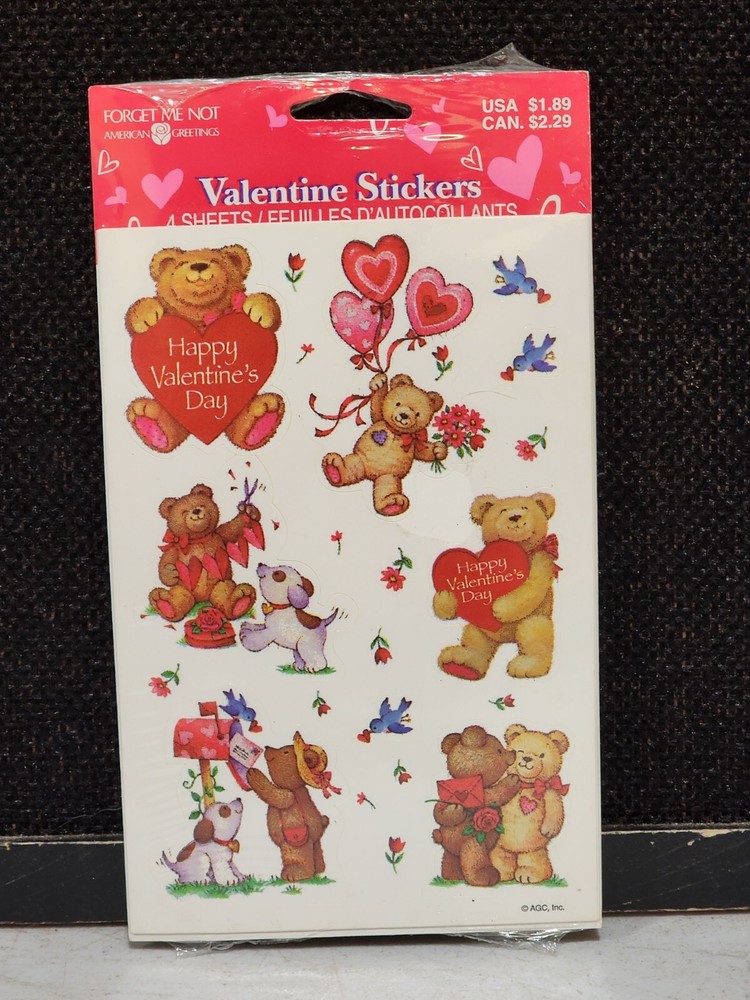 SEALED Forget Me Not American Greetings Valentine Stickers Teddy Bear Heart AGC