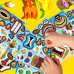 24 Sheets Summer Stickers, Make a Tiki Face Sticker, Tropical Hawaiian Stickers