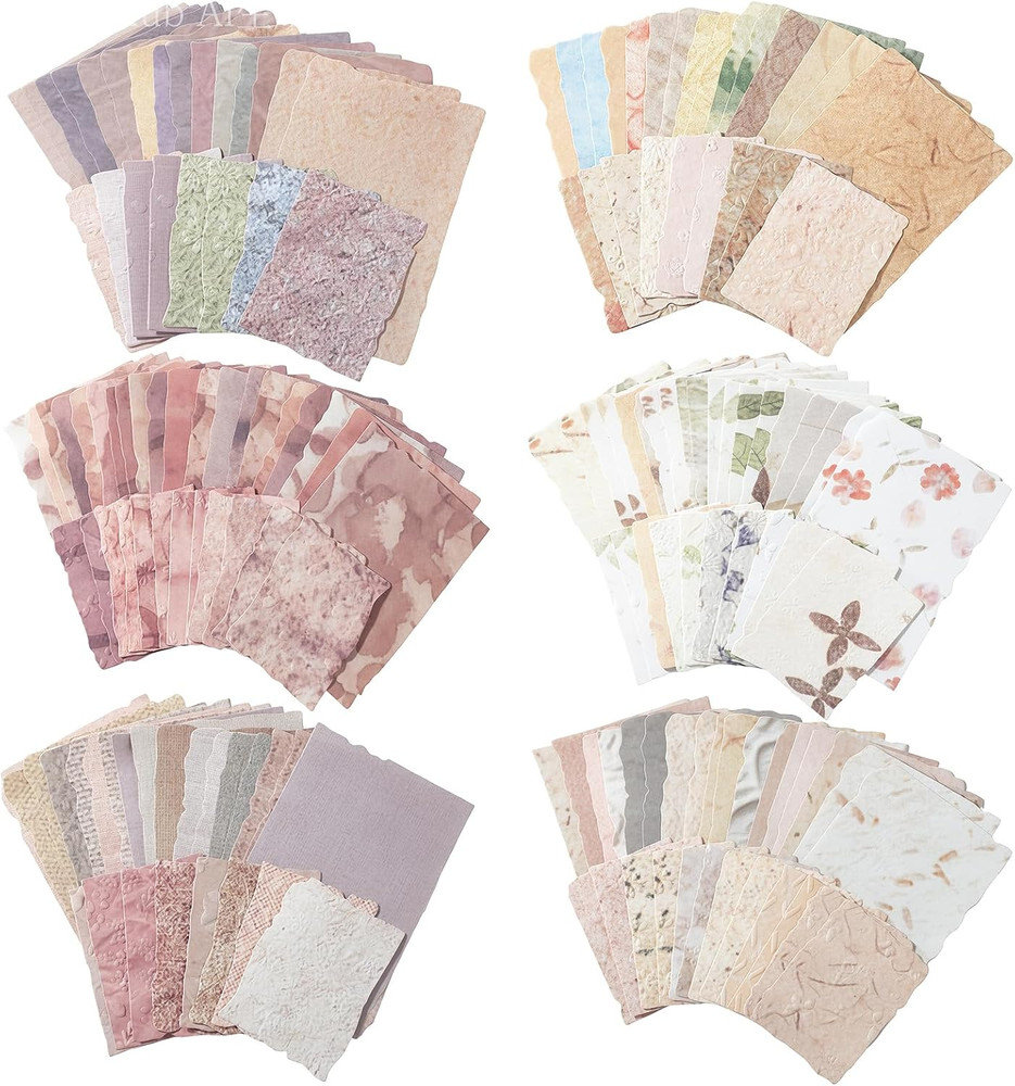 192 Pcs Textured Scrapbook Paper with Lace Stickers, 6 Vintage Scrapbook Supplie