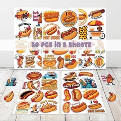 Creative 50 Pcs Hot Dog Stickers – Waterproof Cartoon Decals for Everyone