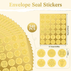 540 Pcs Gold Embossed Envelope Seals Stickers Flowers Plants Self Adhesive Seals