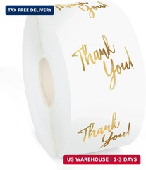 Whaline 1000Pcs Clear Thank You Stickers Gold Round Transparent PVC Stickers Sel
