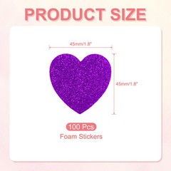 1.8″x1.8″ Heart Foam Stickers, 100Pcs EVA Glitters Foam Shape Sticker, Purple