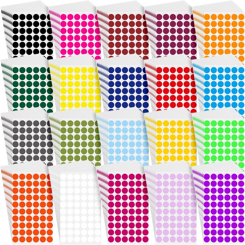 12000 Pcs 1/2 Inch Round Colored Circle Dot Sticker Label 20 Assorted Colors …