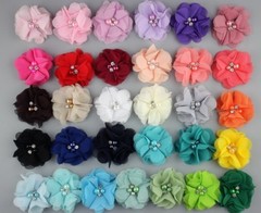DIY Chiffon Fabric Flower with Pearls and bling Rhinestone Embellishment Craft