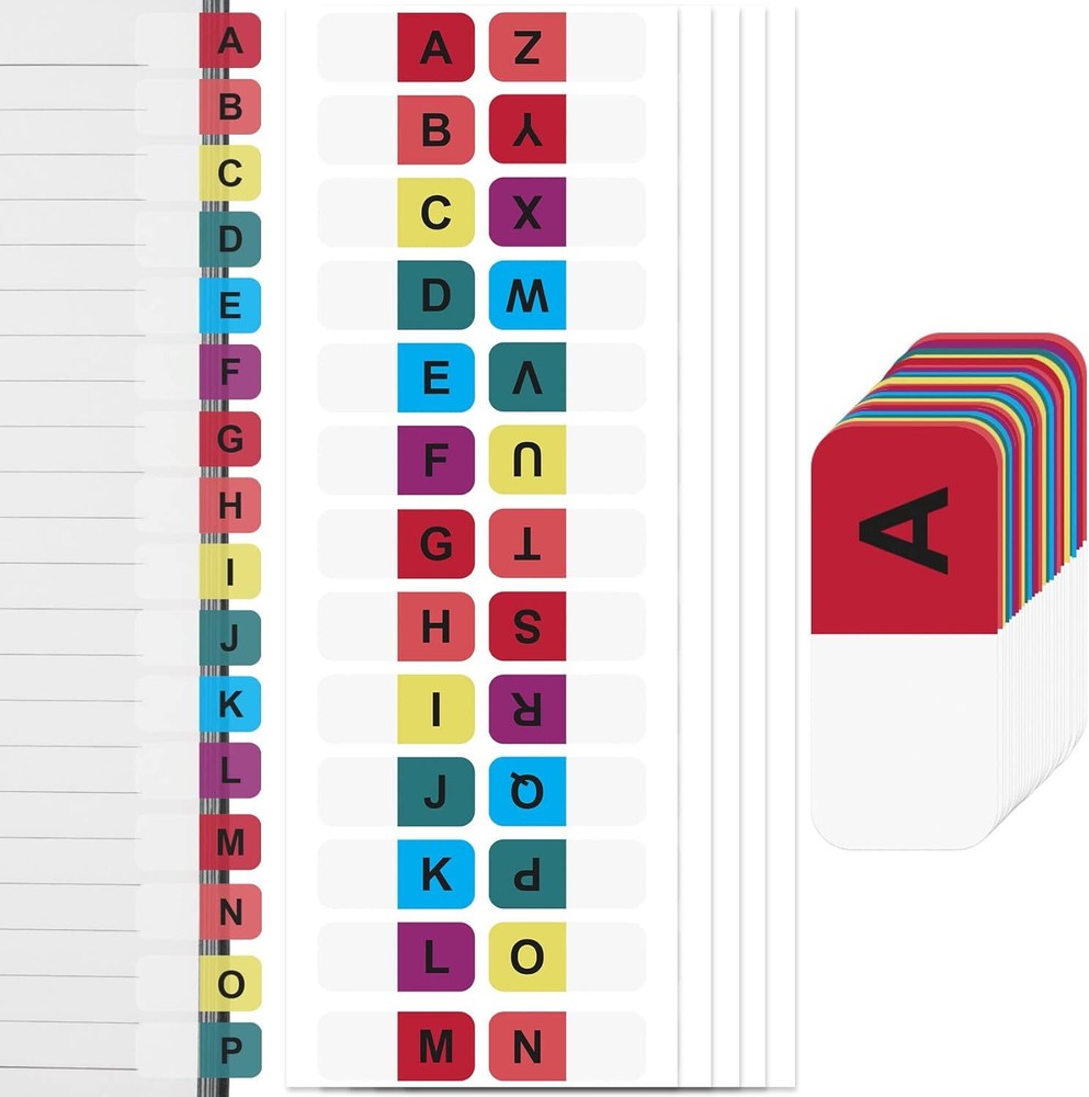 OIIKI 728PCS Colorful Alphabet Tabs, a to Z 26 Letters Alphabet Stickers, Alphab
