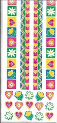 Bright Green Blue Red Yellow Orange Hearts Flowers Sweet Love Border Stickers