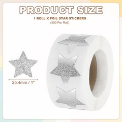 Star Stickers Roll 1 Inch, 500pcs Sparkly Foil Star Labels for Reward, Silver