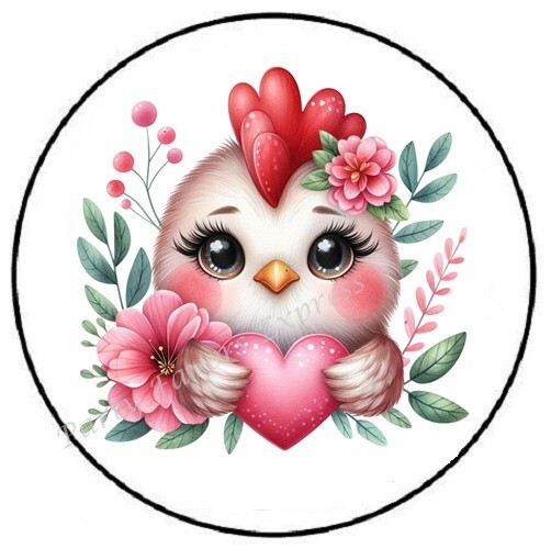 ROOSTER WITH HEART ENVELOPE SEALS LABELS STICKERS PARTY FAVORS