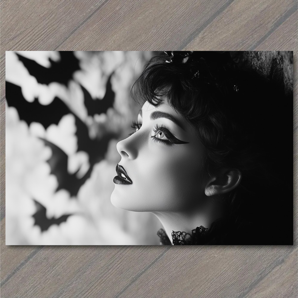 STICKER Dark Beauty Bats Silhouette Closeup Profile Elegant Black White Goth