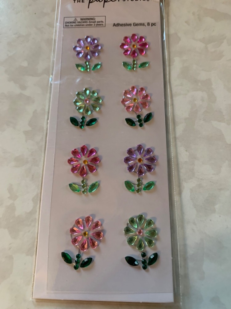 THE PAPER STUDIO STICKERS – 3D MULTI-COLORED FLOWER GEMS FLOWERS 8PCS