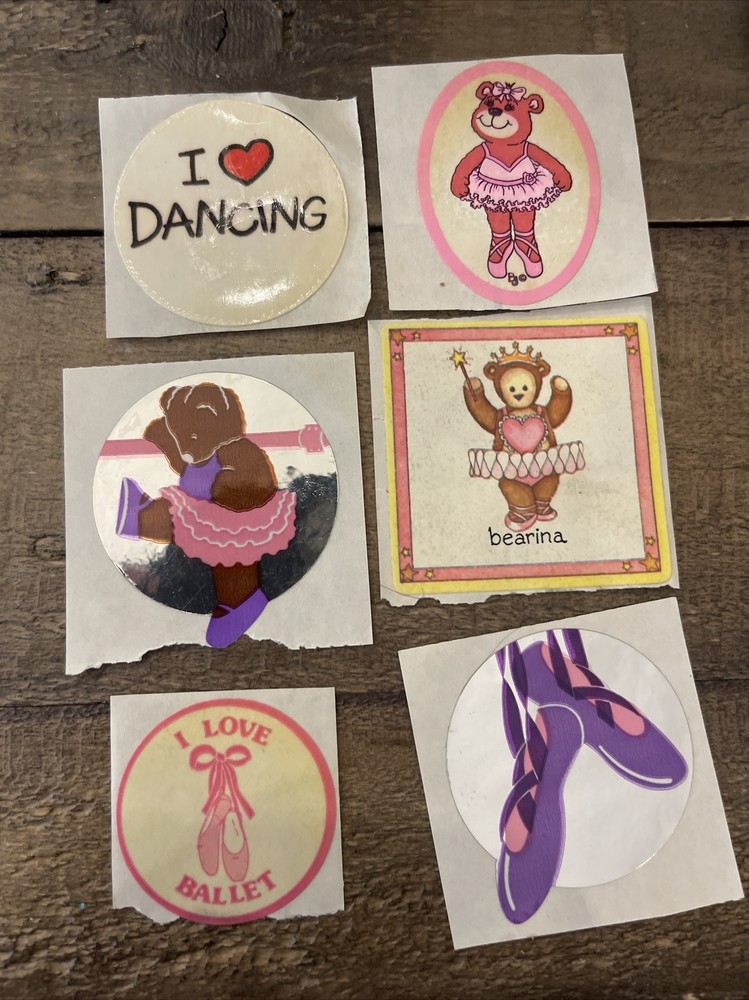Vintage 1980s Sticker Lot Of 6- Ballerina Dancing Bears – Small World BJ Russ