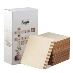 Fuyit Unfinished Wood Pieces, 50Pcs 6 x 6 Inch Blank Natural Wood Square Wood…