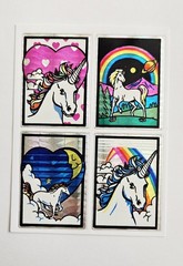 Vtg Unicorns Stickers 4 Panel Prism Vending rainbows Hearts Clouds