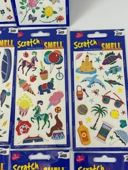 10 Scratch ‘N Smell Sniff Sticker Sheets Mello Smello Food Camping Farm Beach