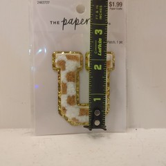 The Paper Studio Chenille U Brown White Checker Sticker Patch Alphabet Letter