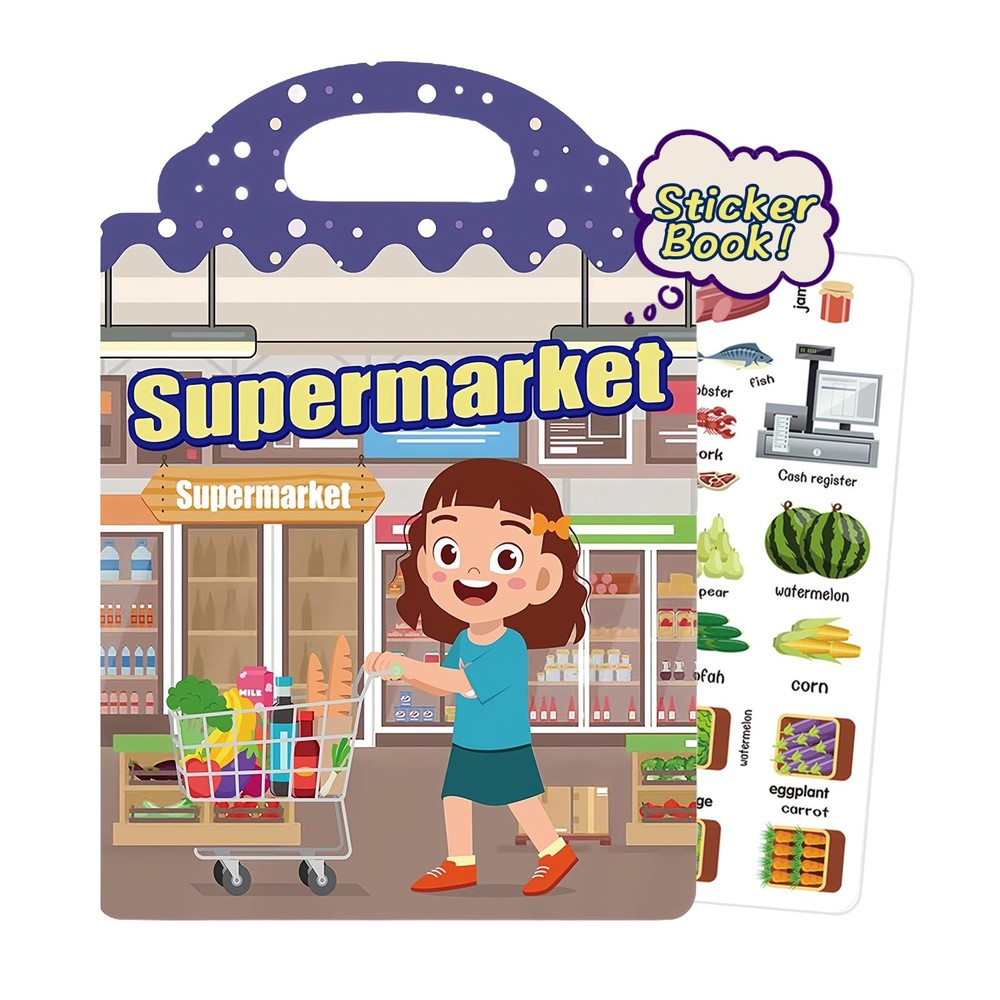 Vowusa Reusable Sticker Book Supermarket Style Toddler