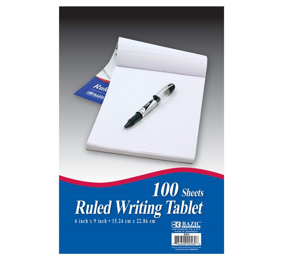 BAZIC 100 Ct. 5.75″ X 9″ Ruled Writing Tablet,Scrapbooking Stickers