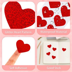 Heart Stickers, Valentines Stickers for Kids, 1.5 Inch 240PCS Glitter Red Lar…