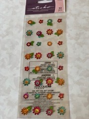 STICKO EK SUCCESS EPOXY STICKERS BRIGHT FLOWERS FLORAL MULTI-COLORED 32PCS
