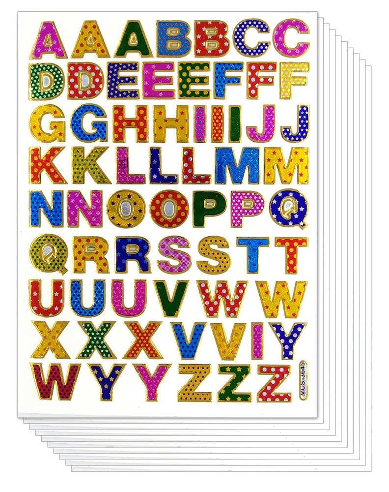 0.5 Inches A-Z Letter 10 Sheets Colorful Alphabet Letters Self-Adhesive Gold