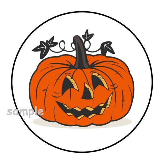 30 JACK O LANTERN HALLOWEEN ENVELOPE SEALS LABELS STICKERS 1.5″ ROUND PUMPKIN
