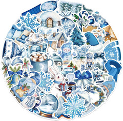 50PCS Winter Aesthetic Stickers, Cute Blue Christmas Stickers for Kid Teen Adult