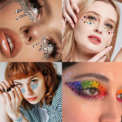 1345 Pcs Eye Face Rainbow Rhinestone Stickers Acrylic Self Adhesive Gems Jewels