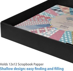 Odor-Free 12×12 Scrapbook Storage Box – Elegant Black, Shallow Design, 1 Pack