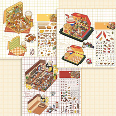 DIY 3D Stickers Scene Set, 3 Sets Cartoon House Stickers – Food Theme