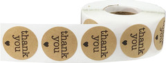 Brown Kraft with Black Thank You Stickers | 1″ Inch Round | 500 Pack
