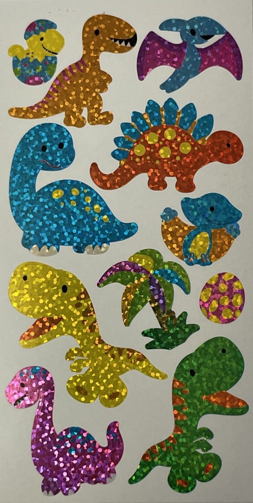DINOSAUR Prismatic Stickers (11pcs)2.5”x 5”Eggs•Fossil •Hatching•Palm Tree•T-Rex