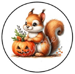 SQUIRREL WITH PUMPKIN HALLOWEEN ENVELOPE SEALS LABELS STICKERS PARTY FAVORS
