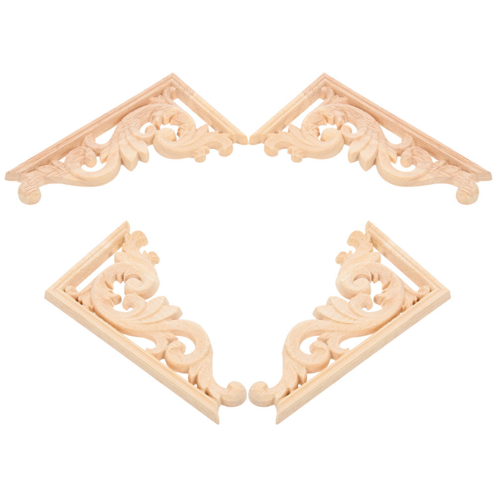 4 PCS Wood Carved Onlays Wooden Corbels Decor for Home Corner Applique
